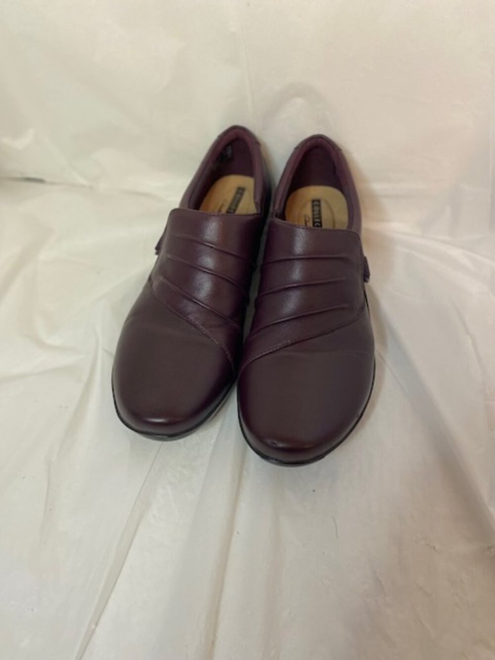 Clarks Collection Leather Ruched Slip-On Loafers – Burgundy, Women's Size 7.5